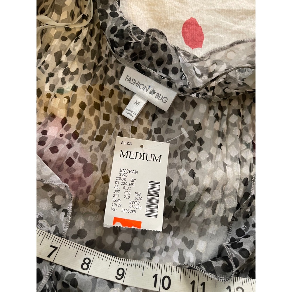 NWT Y2k Womens Grey Black Animal Print Plisse Tie Front Ruffle Cardigan M - Picture 5 of 7
